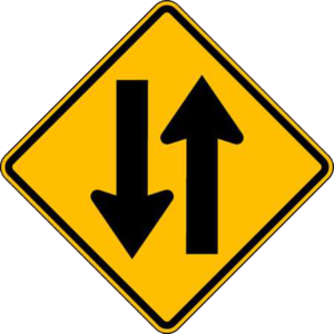 Traffic traveling in two directions sign