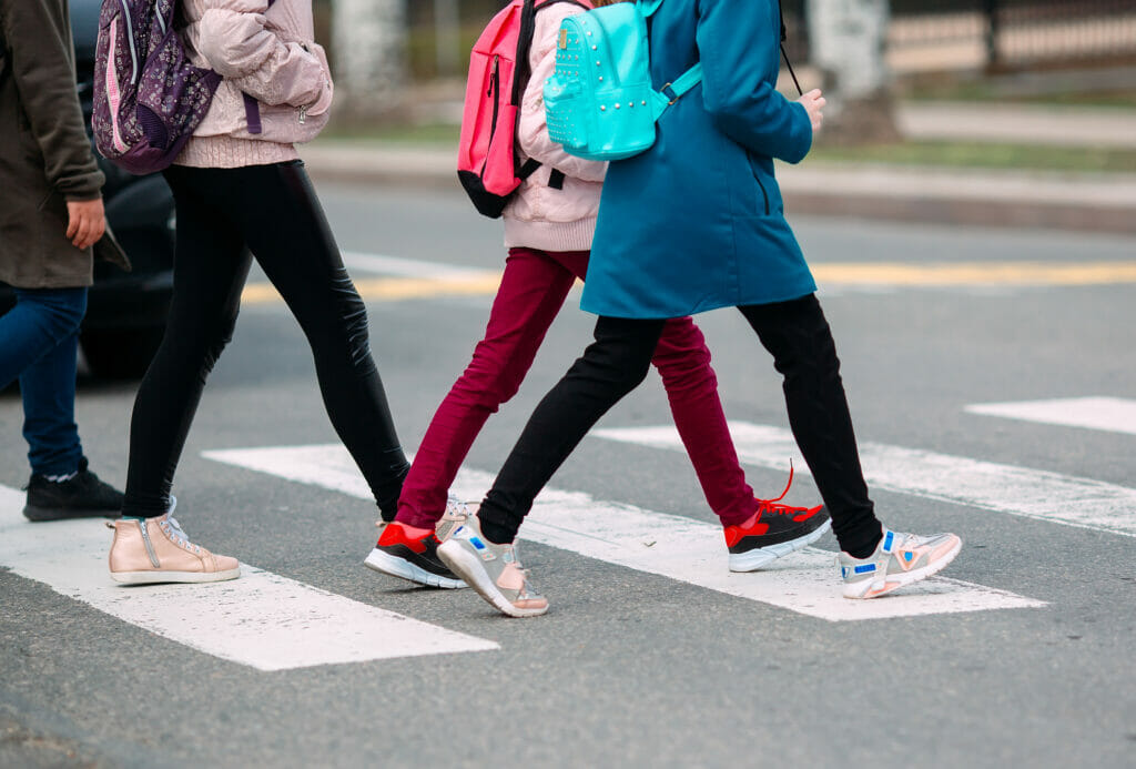 Children crossing a road
